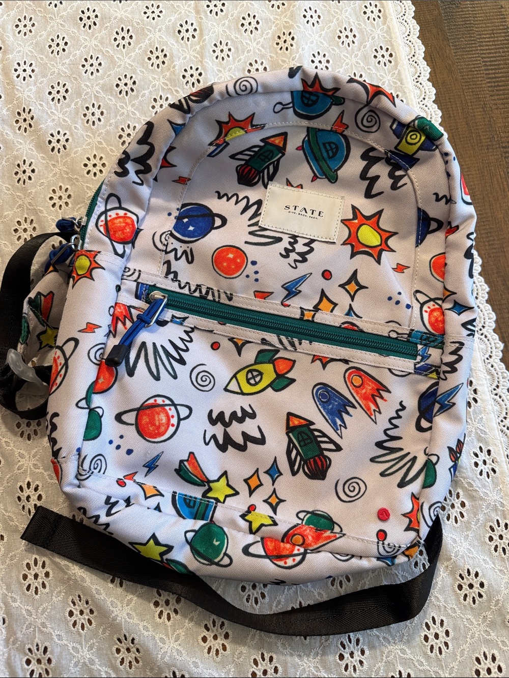 STATE Kids Backpack in White with Multicolor Space Print